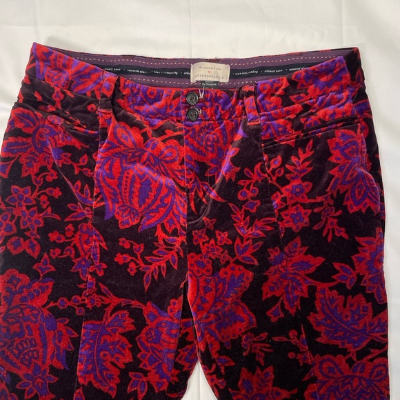 Anthropologie Women’s Essential Slim Velvet Floral Pattern Pants size 8 - Picture 3 of 7